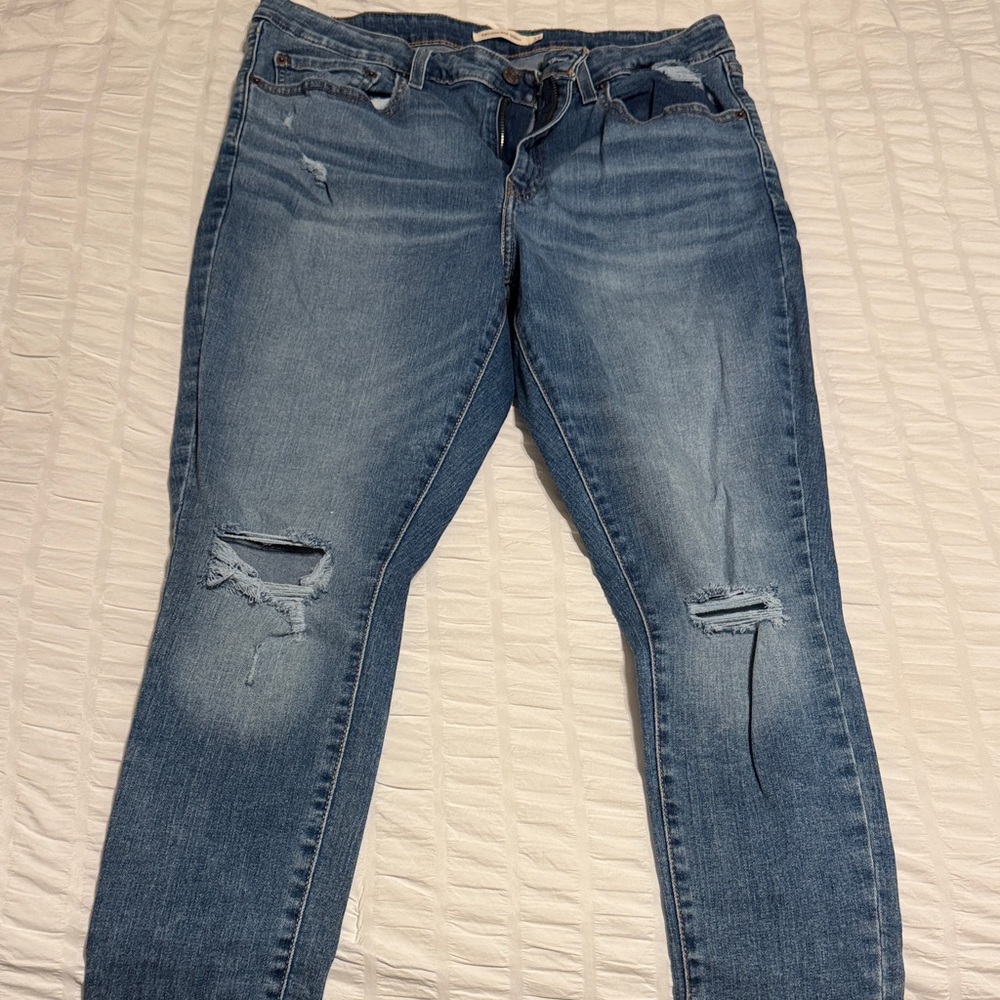 Trendy Blue Distressed Skinny Jeans